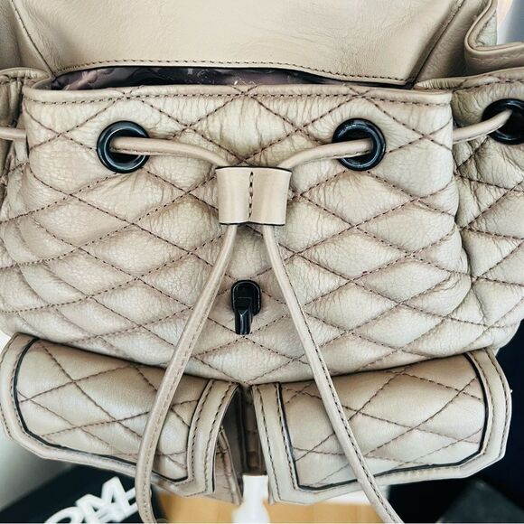 REBECCA MINKOFF QUILTED LOVE LEATHER BACKPACK PURSE,‎ Tan/Gray, Luxury main image 8